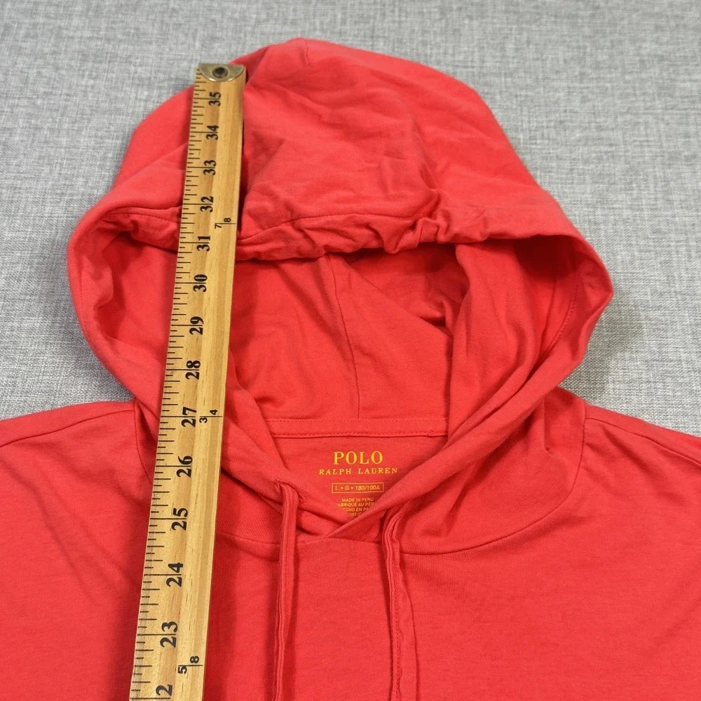 Polo Ralph Lauren Hoodie‎ Mens L Pink Red Pullover Hooded Tagless Cotton Jersey